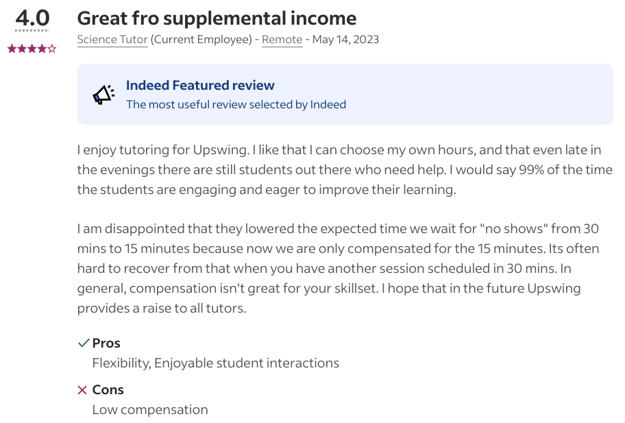 Upswing tutor review from Indeed