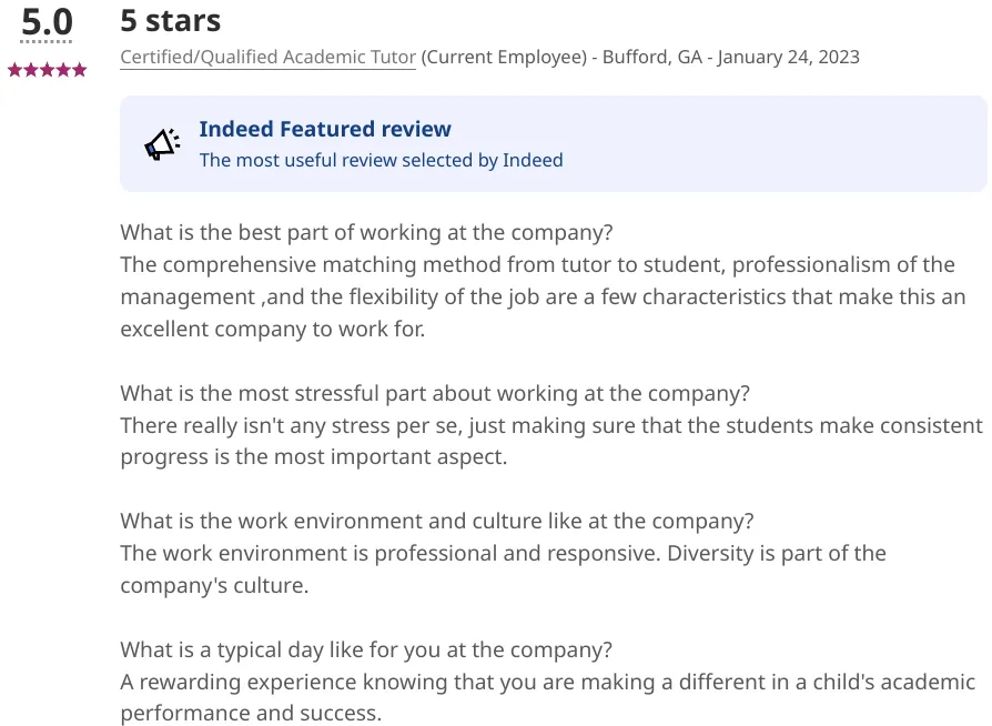 Tutor Doctor Indeed featured review